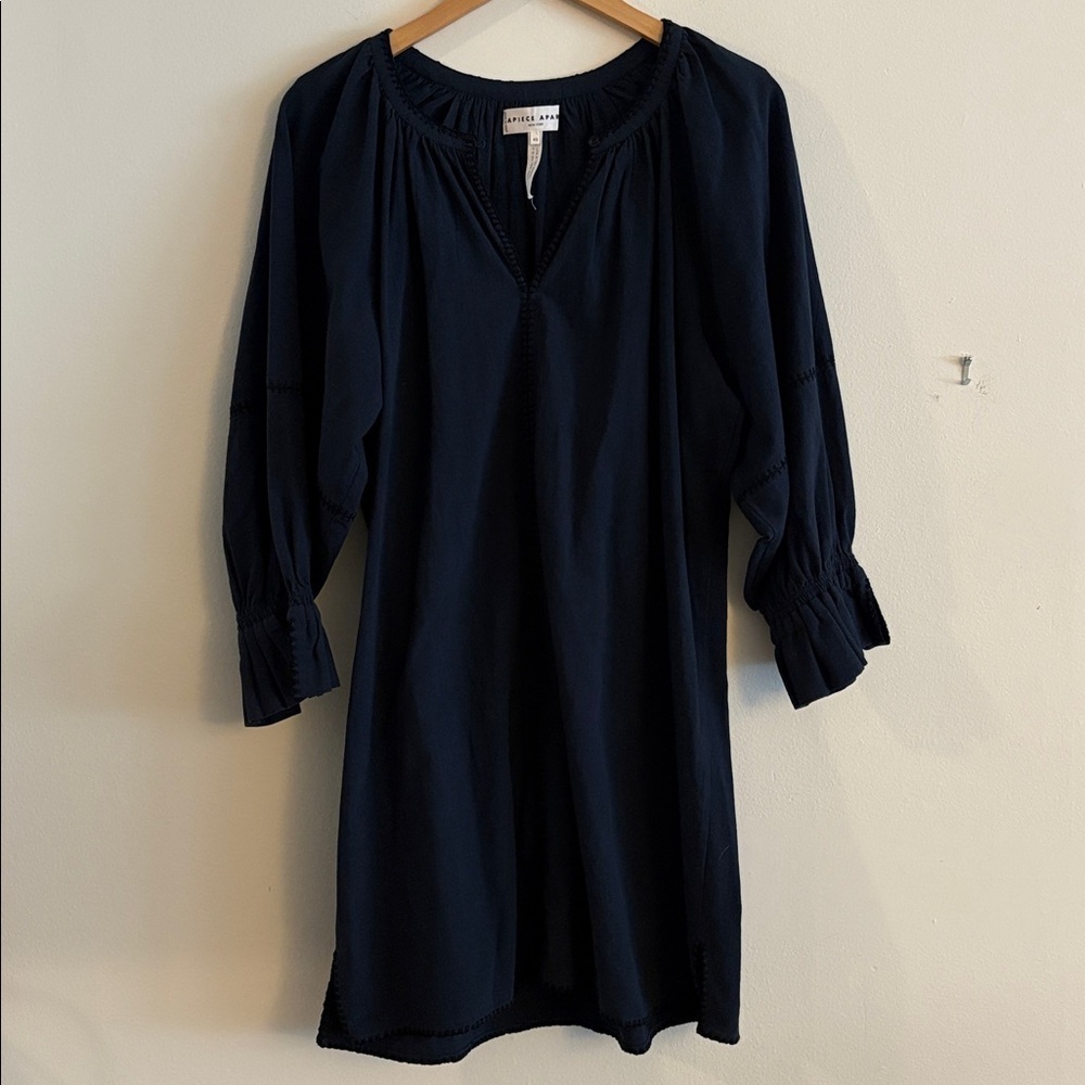 Apiece Apart Maria Mini Dress Puff Gathered Sleeves Women’s Size XS Navy Blue